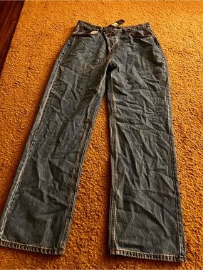 Fashion Nova Medium Blue Denim Jeans with Gold Stitching